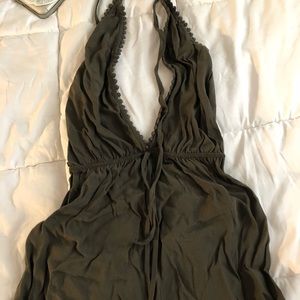 Olive green open back romper